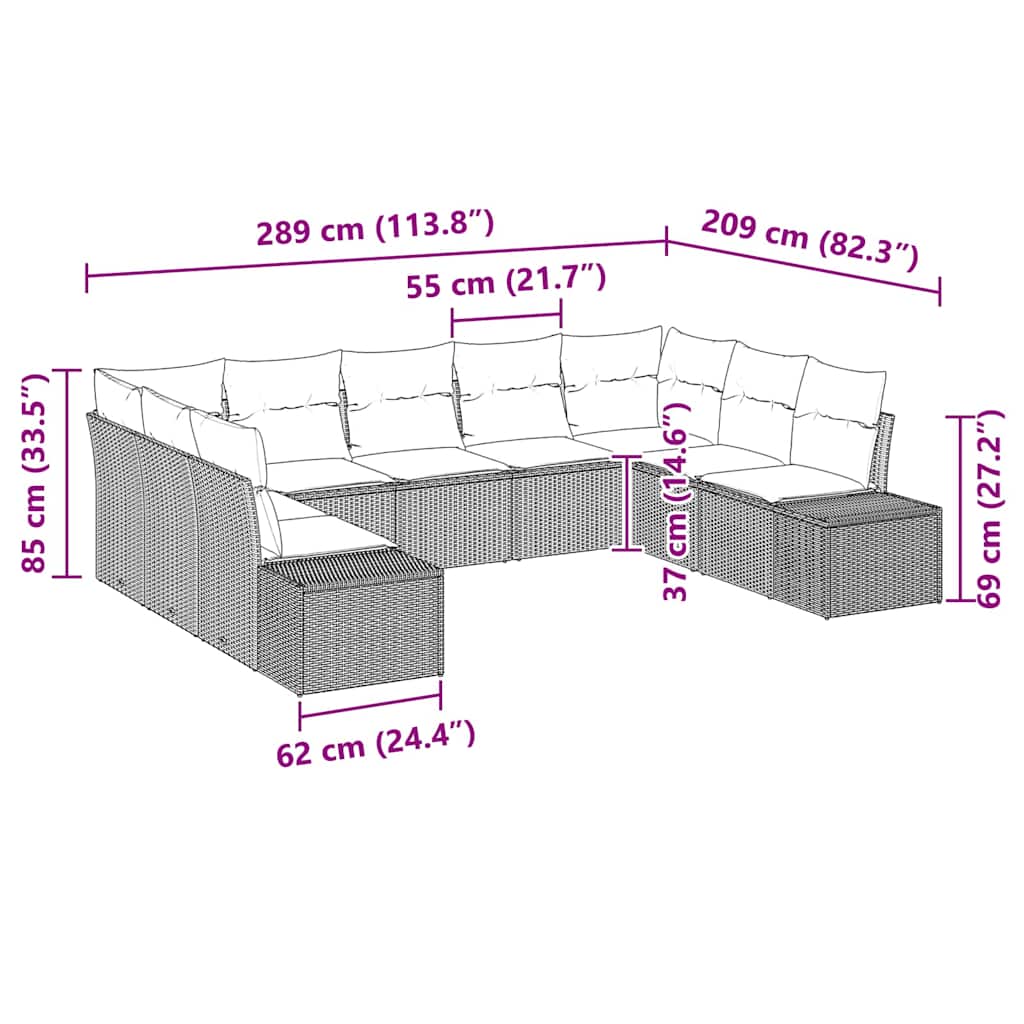 Gartensofa-set mit Kissen 9 pcs Beige Poly-Rattan