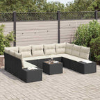 Gartensofa-set mit Kissen 10 pcs Schwarz Poly-Rattan