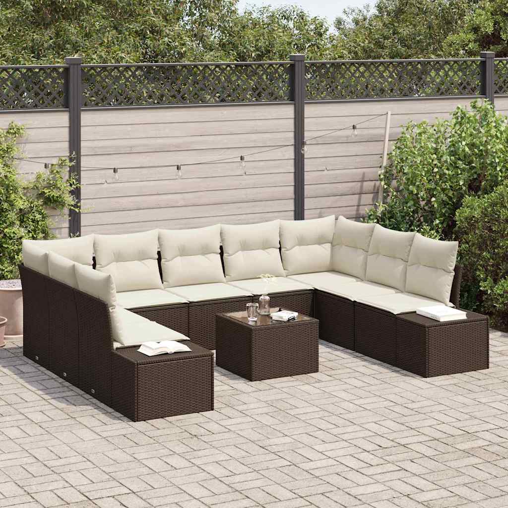 Gartensofa-set mit Kissen 10 pcs Braun Poly-Rattan