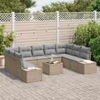 Gartensofa-set mit Kissen 10 pcs Beige Poly-Rattan