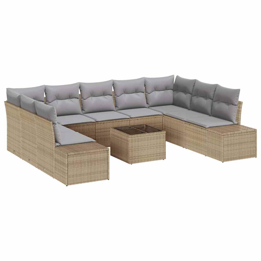 Gartensofa-set mit Kissen 10 pcs Beige Poly-Rattan