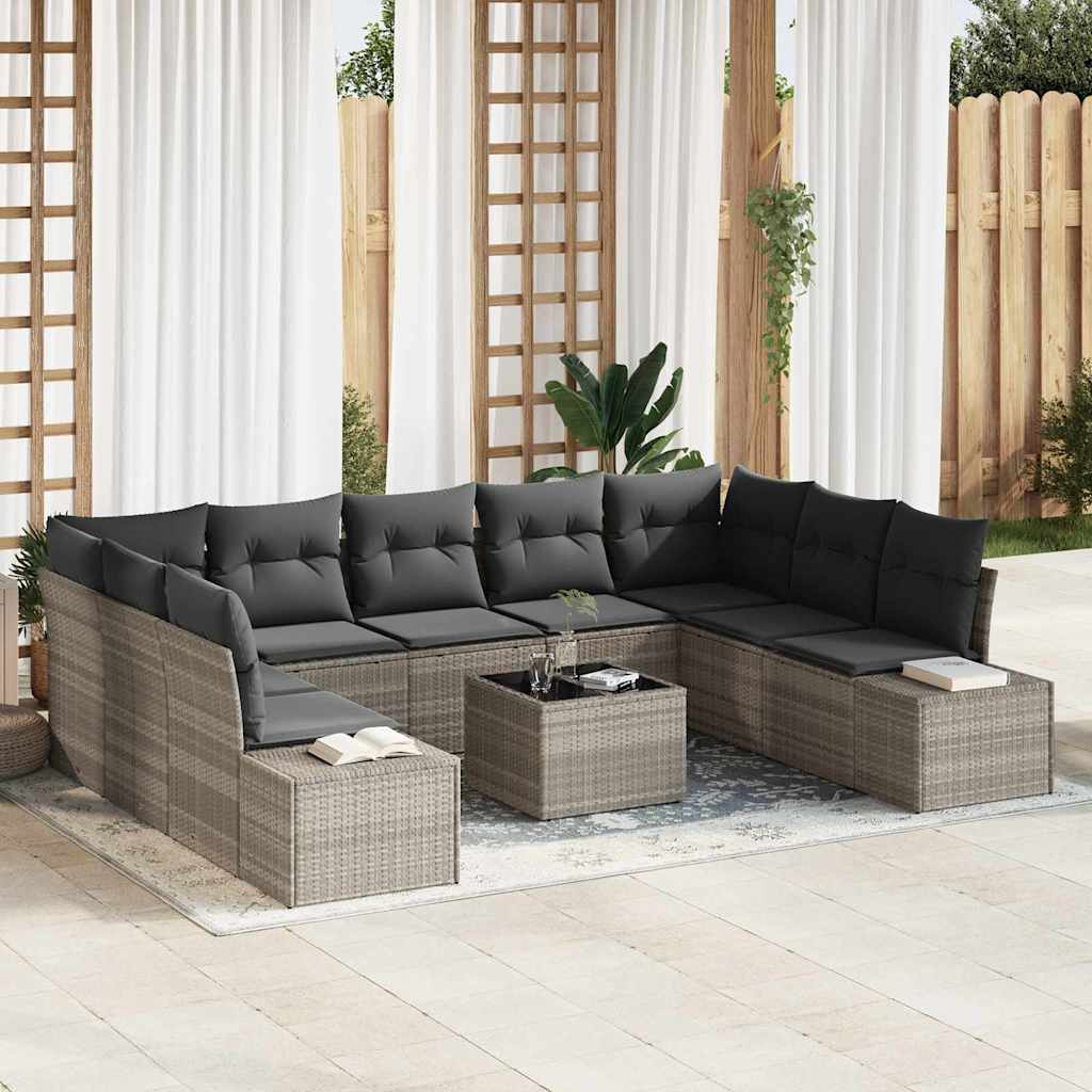 Gartensofa-set mit Kissen 10 pcs Hellgrau Poly-Rattan