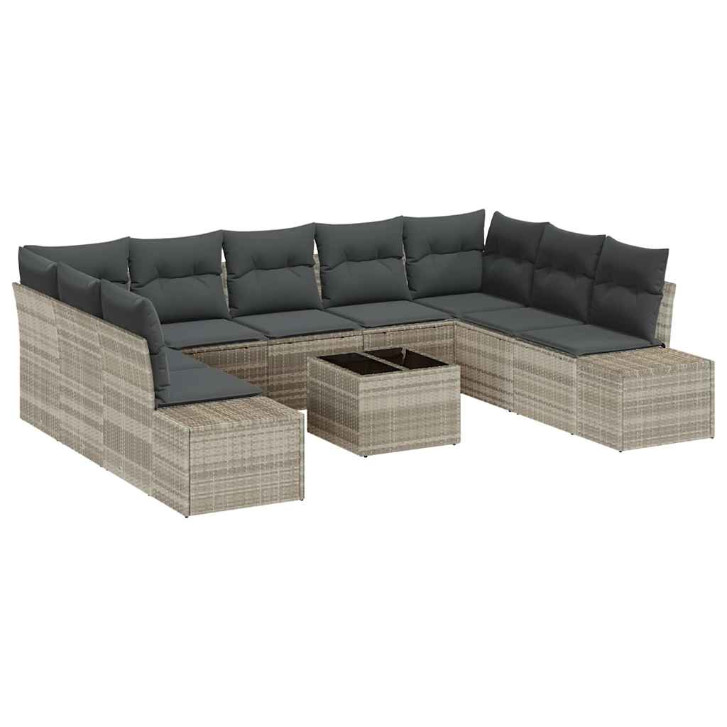 Gartensofa-set mit Kissen 10 pcs Hellgrau Poly-Rattan