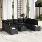 Gartensofa-set mit Kissen 10 pcs Schwarz Poly-Rattan