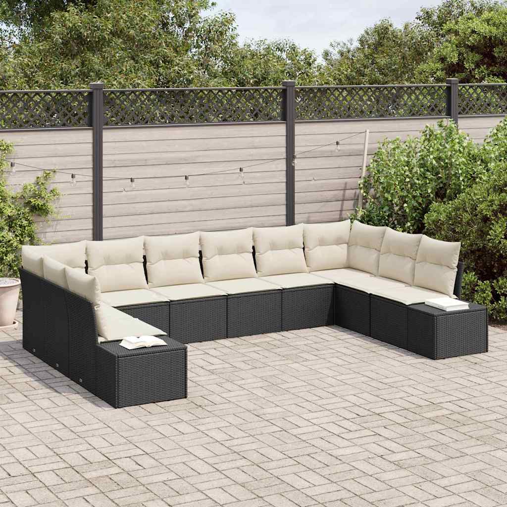 Gartensofa-set mit Kissen 10 pcs Schwarz Poly-Rattan