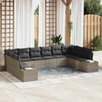 Gartensofa-set mit Kissen 10 pcs Grau Poly-Rattan