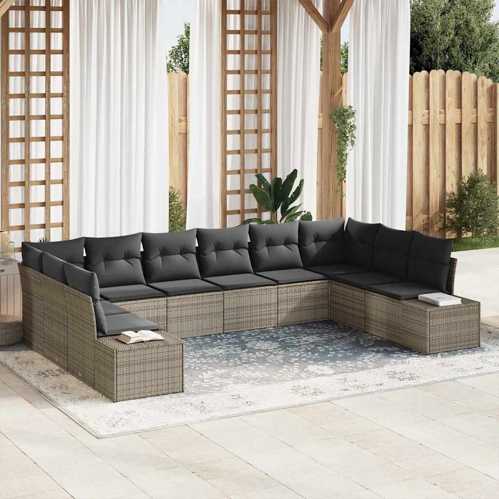 Gartensofa-set mit Kissen 10 pcs Grau Poly-Rattan