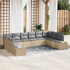 Gartensofa-set mit Kissen 10 pcs Beige Poly-Rattan