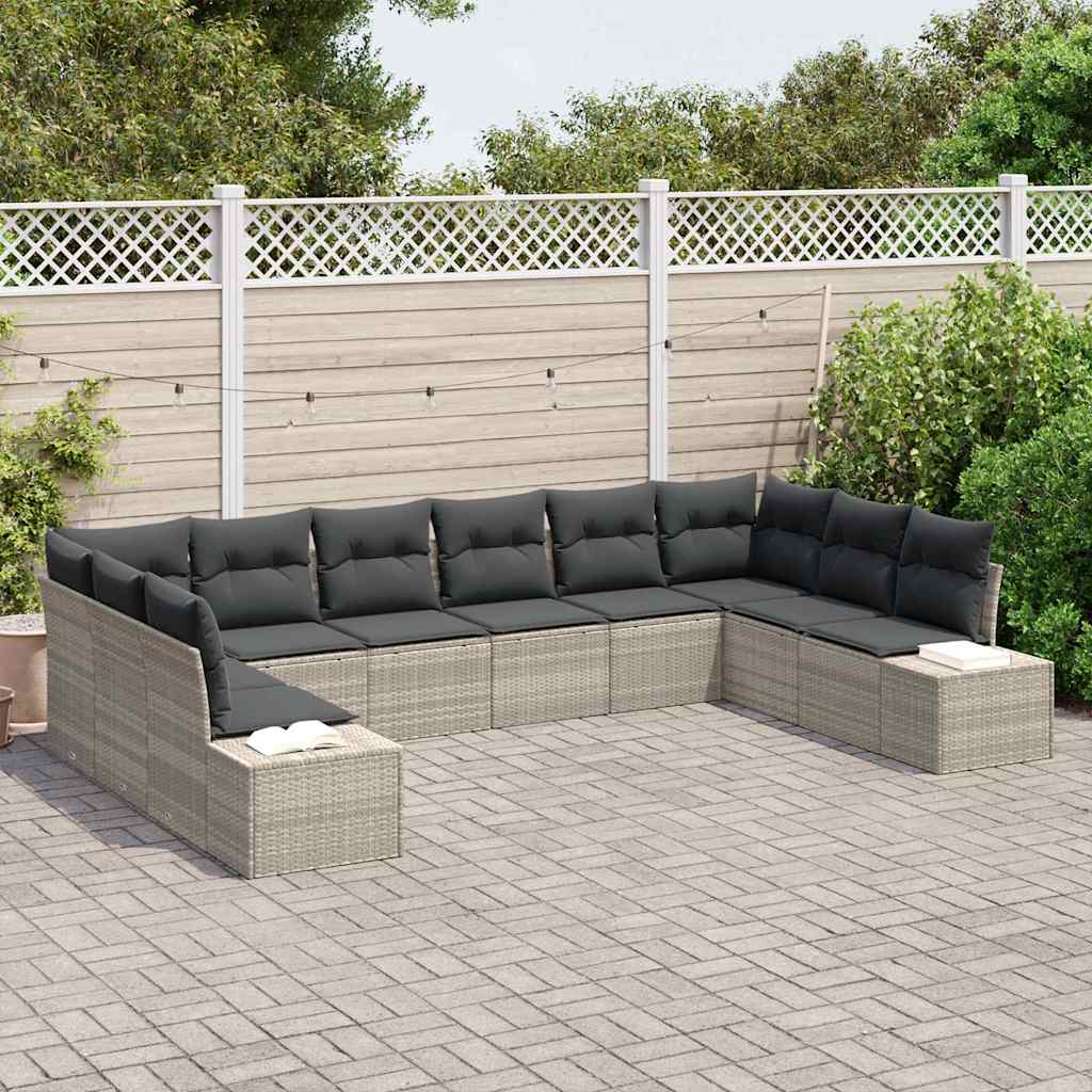 Gartensofa-set mit Kissen 10 pcs Hellgrau Poly-Rattan