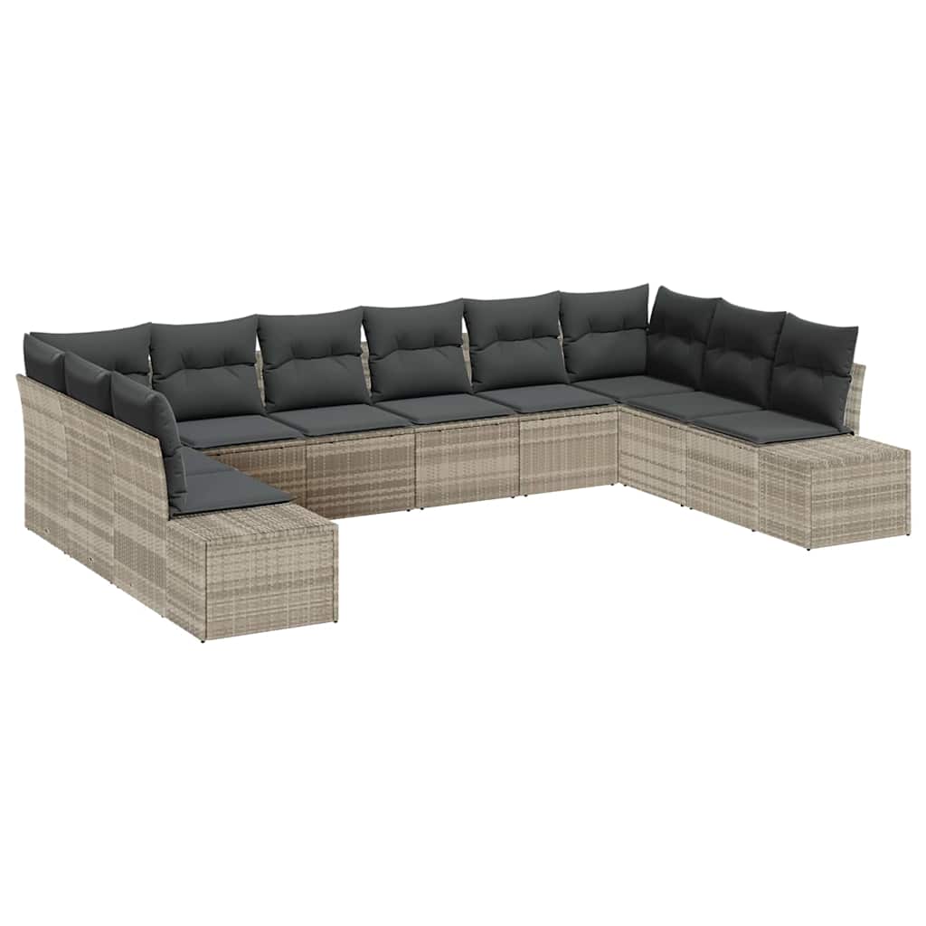Gartensofa-set mit Kissen 10 pcs Hellgrau Poly-Rattan