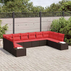 Gartensofa-set mit Kissen 10 pcs Braun Poly-Rattan