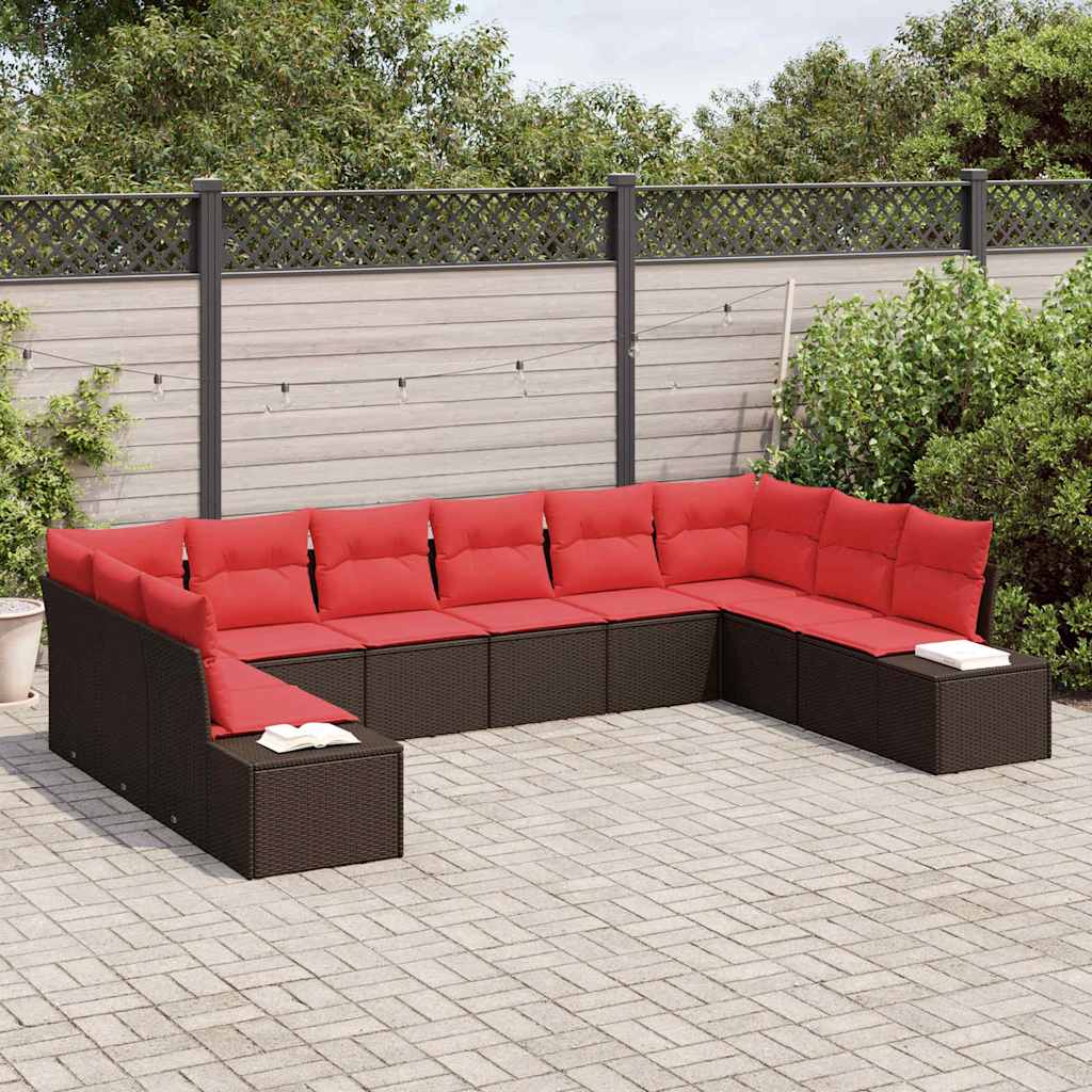 Gartensofa-set mit Kissen 10 pcs Braun Poly-Rattan