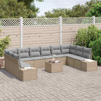 Gartensofa-set mit Kissen 11 pcs Beige Poly-Rattan