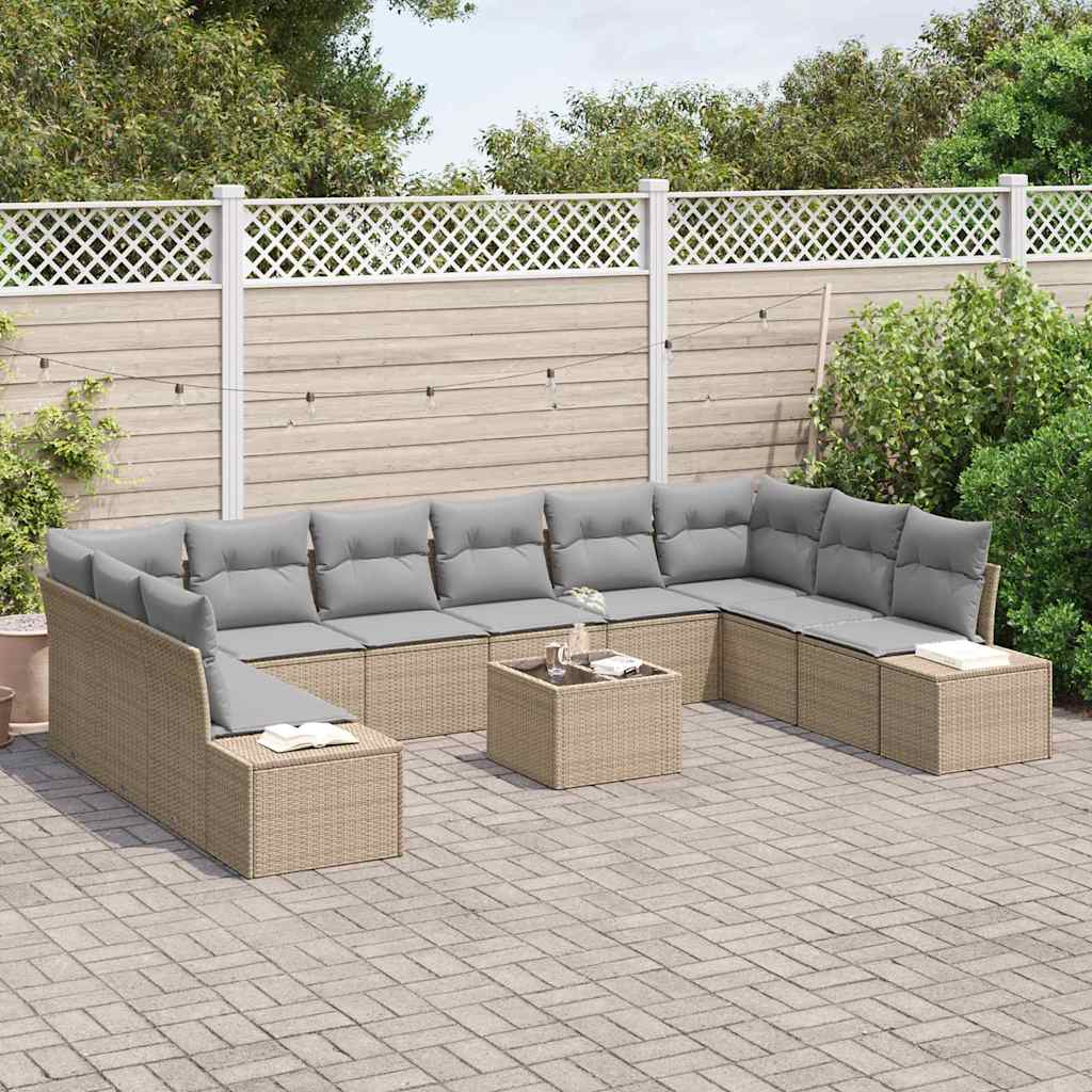 Gartensofa-set mit Kissen 11 pcs Beige Poly-Rattan
