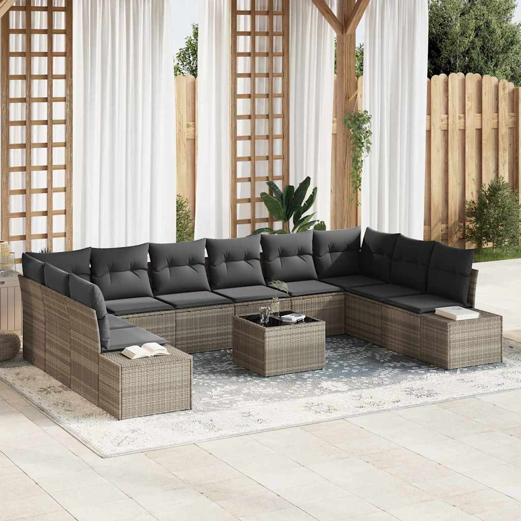 Gartensofa-set mit Kissen 11 pcs Hellgrau Poly-Rattan