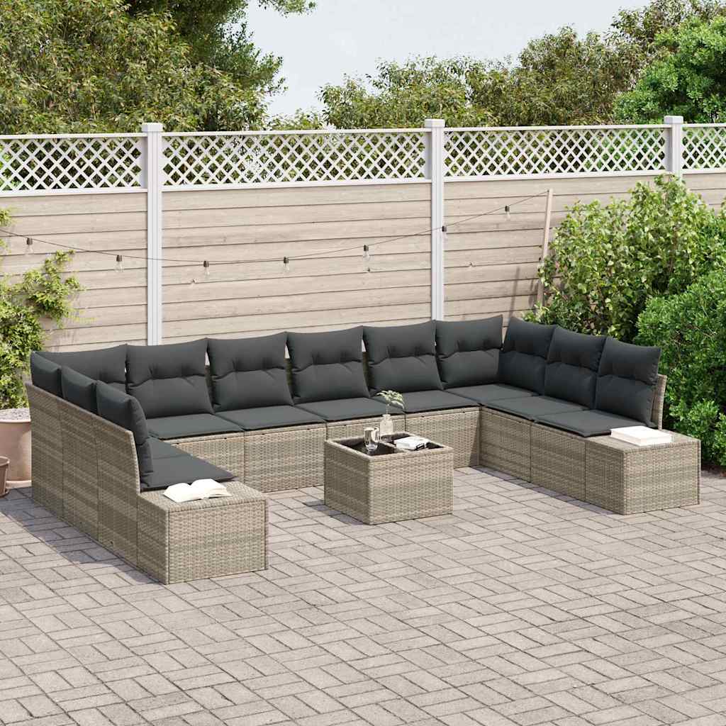 Gartensofa-set mit Kissen 11 pcs Hellgrau Poly-Rattan