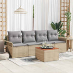 Gartensofa-set mit Kissen 5 pcs Beige Poly-Rattan