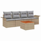 Gartensofa-set mit Kissen 5 pcs Beige Poly-Rattan