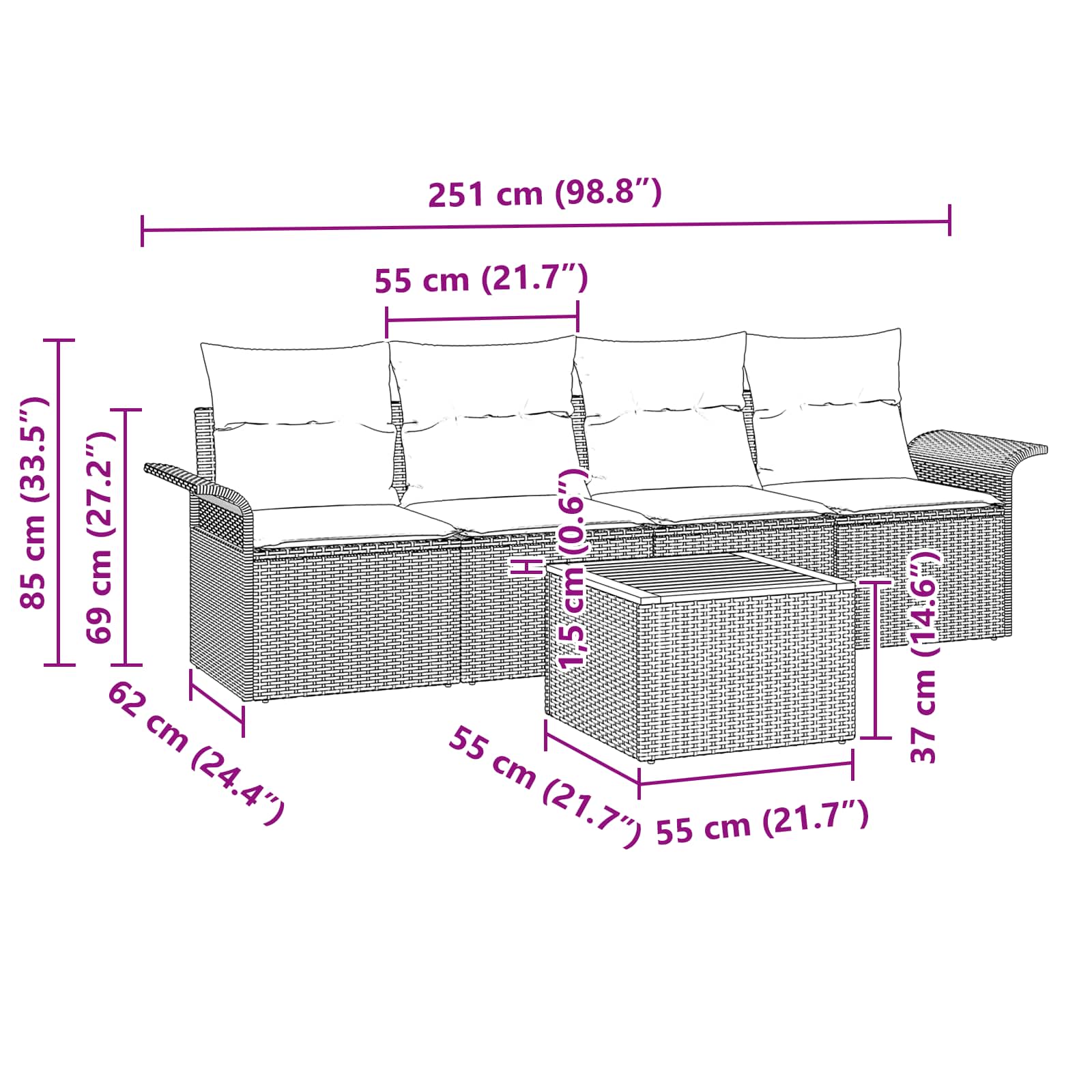 Gartensofa-set mit Kissen 5 pcs Grau Poly-Rattan