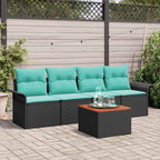 Gartensofa-set mit Kissen 5 pcs Schwarz Poly-Rattan