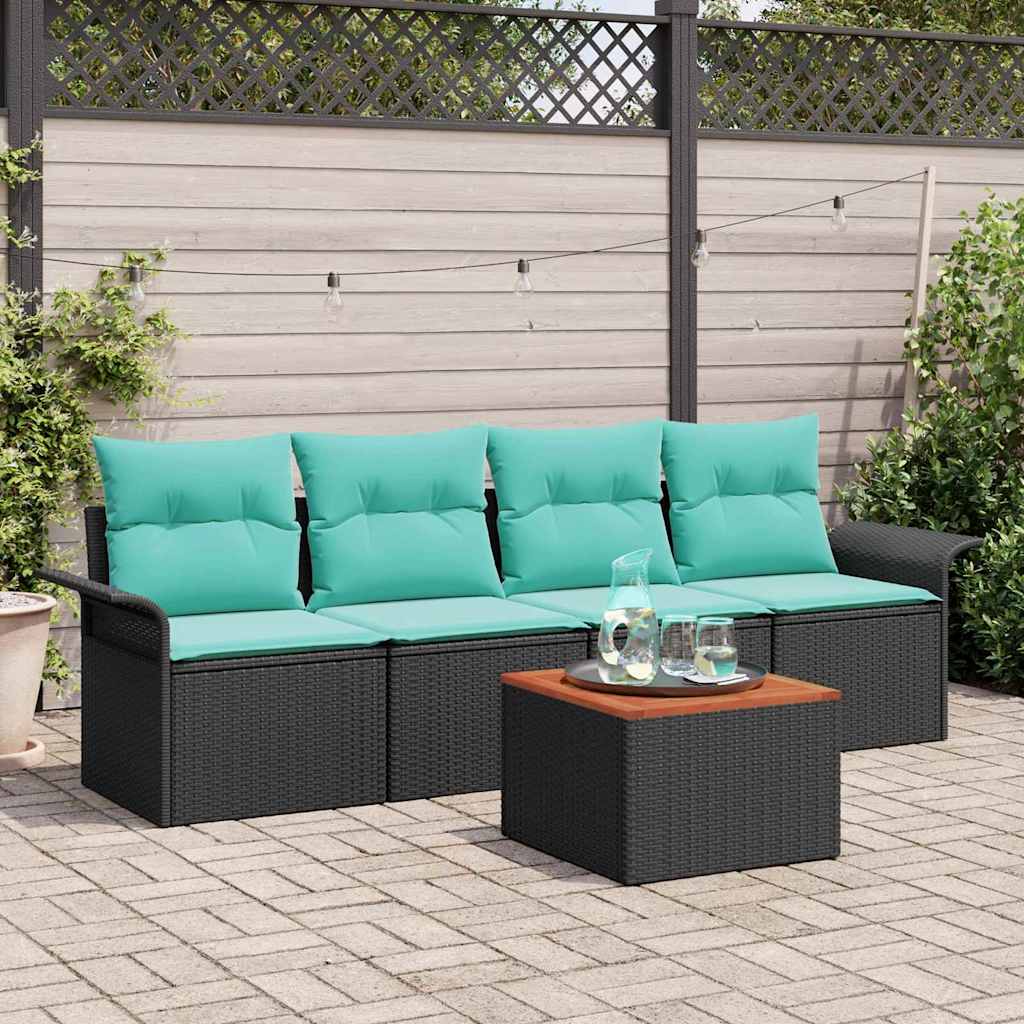 Gartensofa-set mit Kissen 5 pcs Schwarz Poly-Rattan
