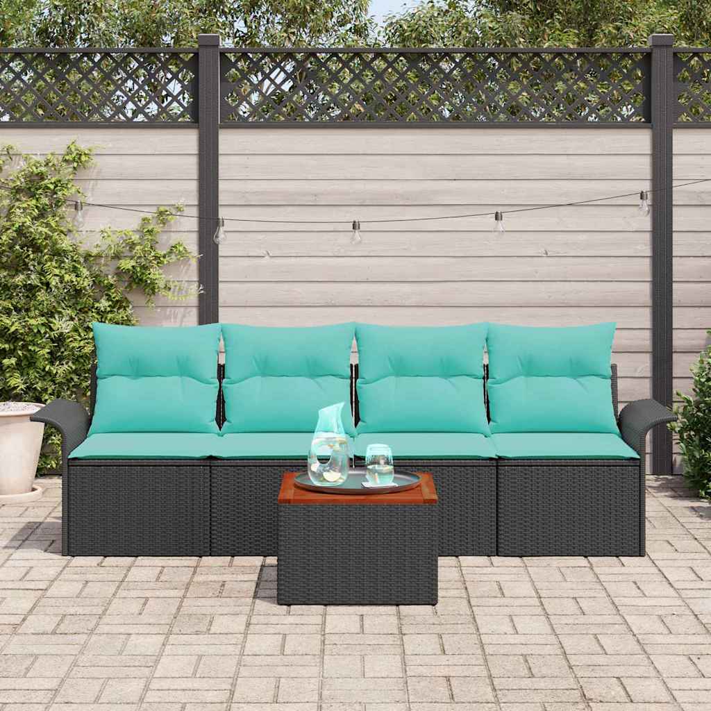 Gartensofa-set mit Kissen 5 pcs Schwarz Poly-Rattan