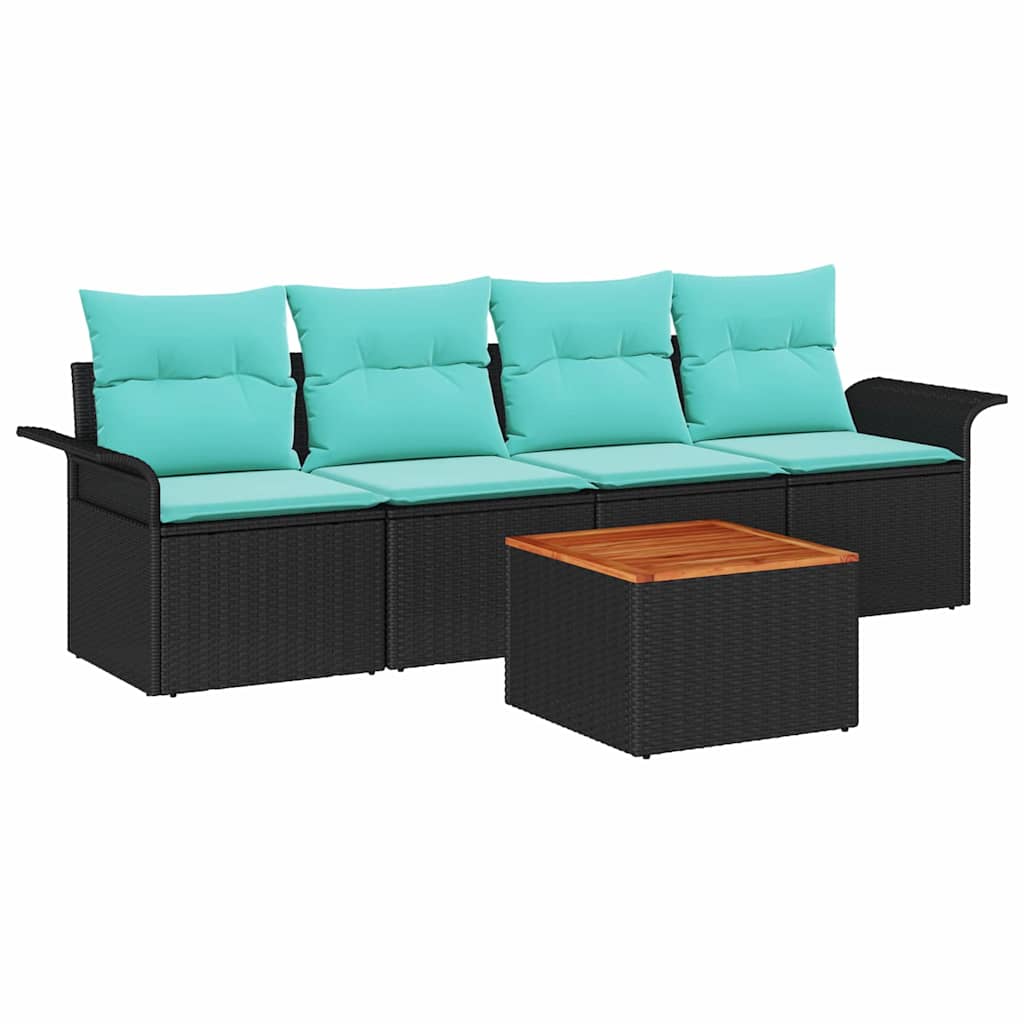 Gartensofa-set mit Kissen 5 pcs Schwarz Poly-Rattan