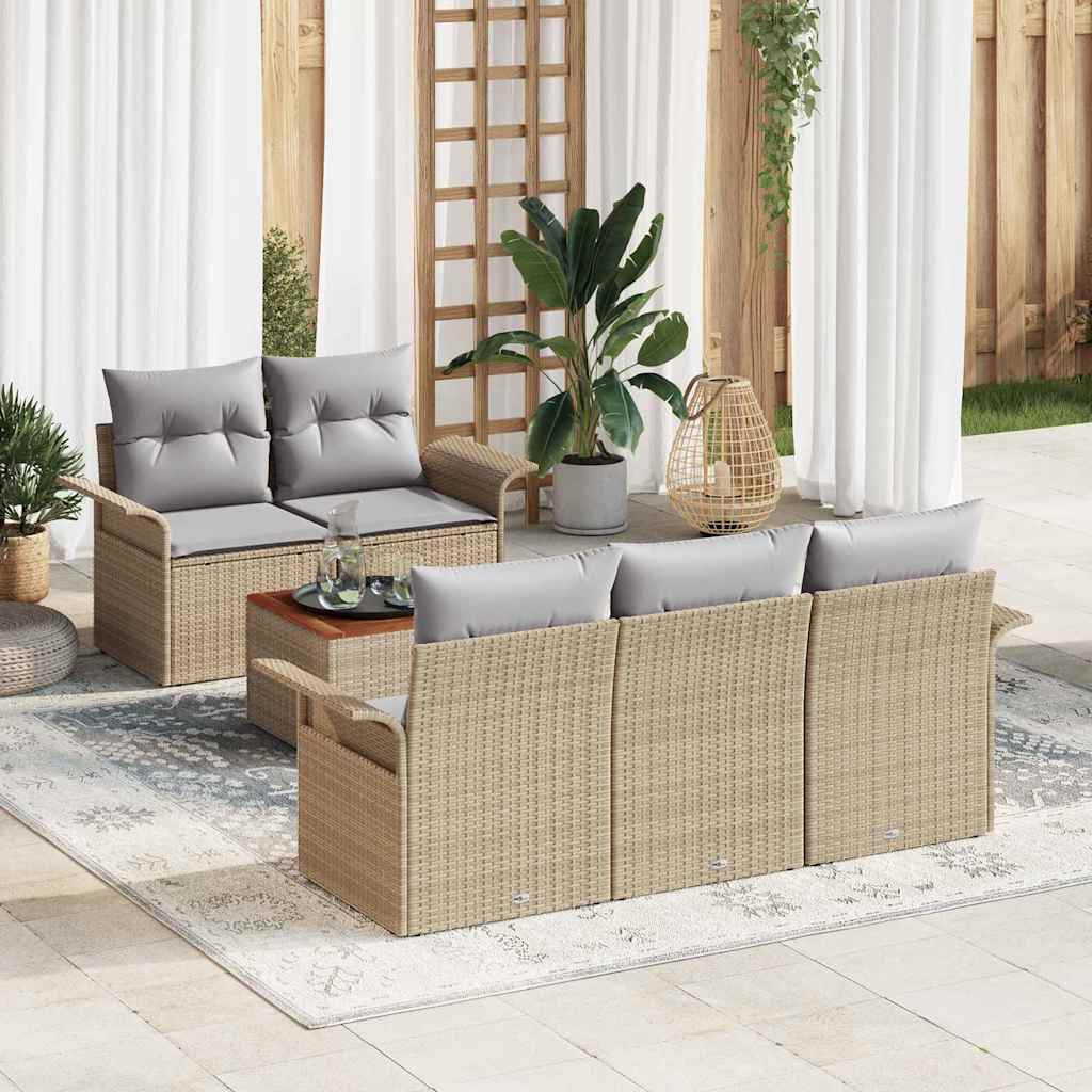 Gartensofa-set mit Kissen 6 pcs Beige Poly-Rattan