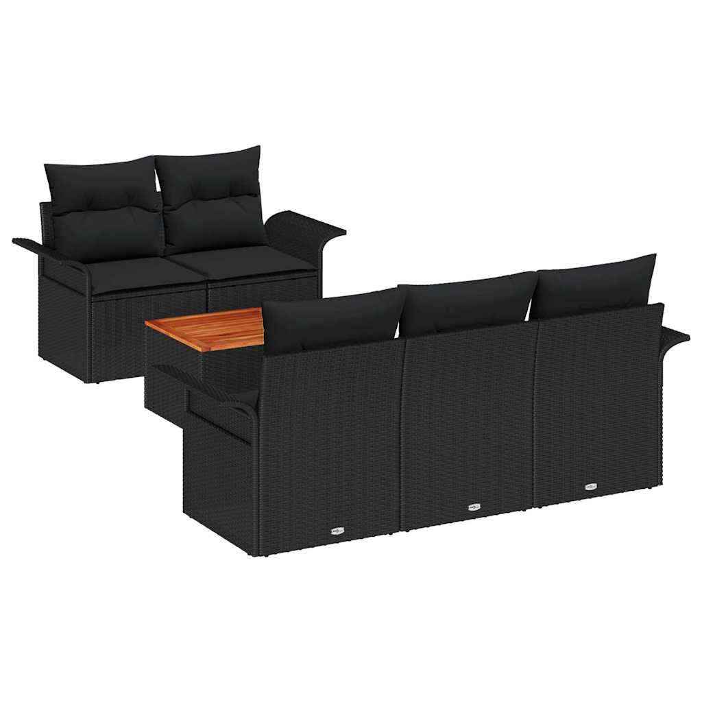 Gartensofa-set mit Kissen 6 pcs Schwarz Poly-Rattan