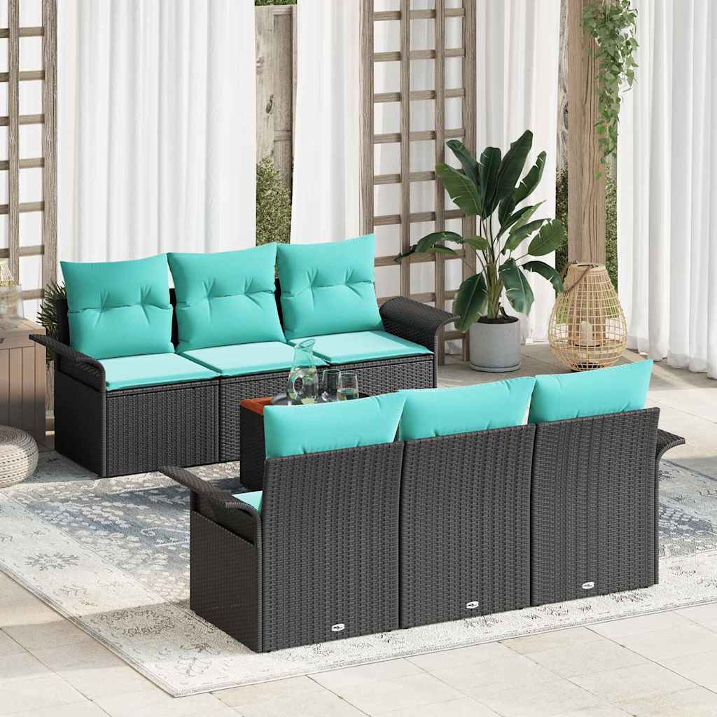 Gartensofa-set mit Kissen 7 pcs Schwarz Poly-Rattan