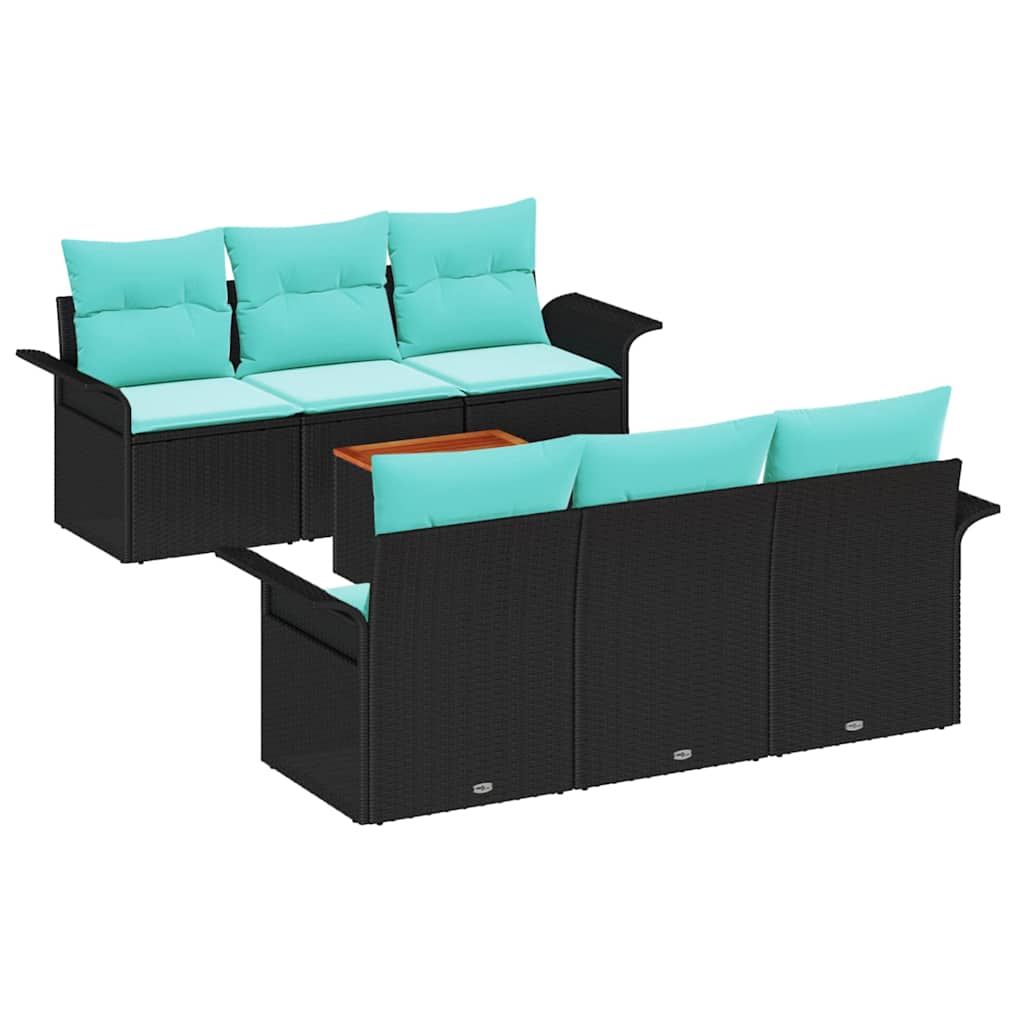 Gartensofa-set mit Kissen 7 pcs Schwarz Poly-Rattan