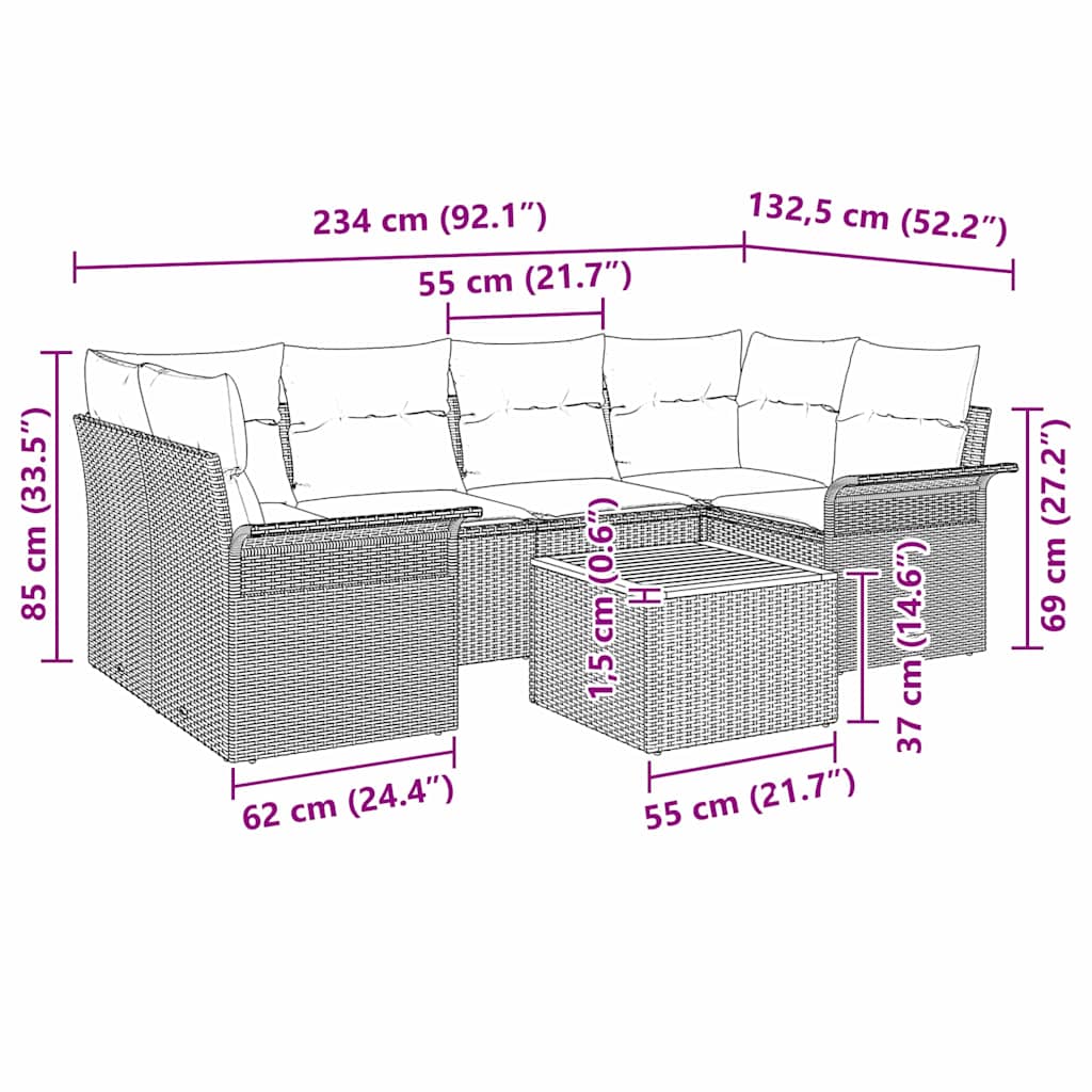 Gartensofa-set mit Kissen 7 pcs Beige Poly-Rattan