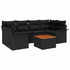 Gartensofa-set mit Kissen 7 pcs Schwarz Poly-Rattan