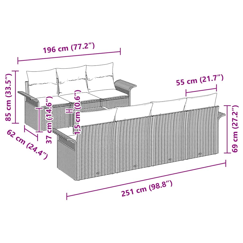 Gartensofa-set mit Kissen 8 pcs Beige Poly-Rattan