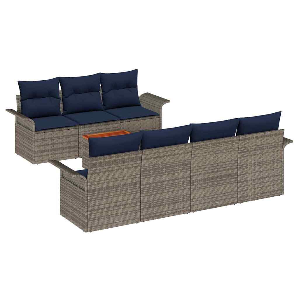 Gartensofa-set mit Kissen 8 pcs Grau Poly-Rattan
