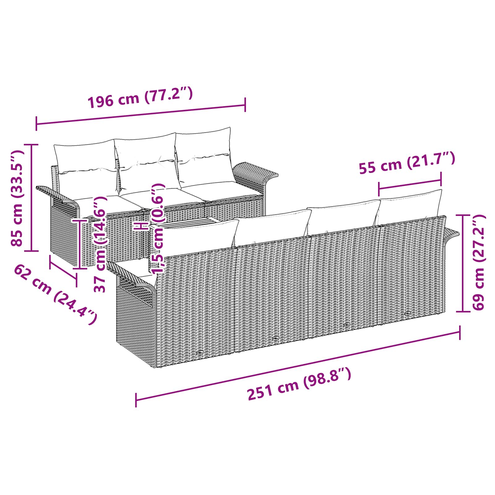 Gartensofa-set mit Kissen 8 pcs Grau Poly-Rattan