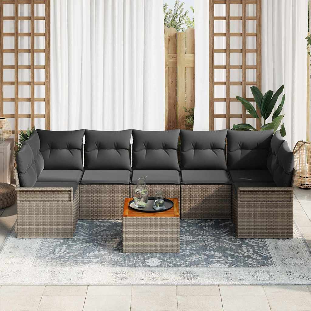 Gartensofa-set mit Kissen 8 pcs Grau Poly-Rattan