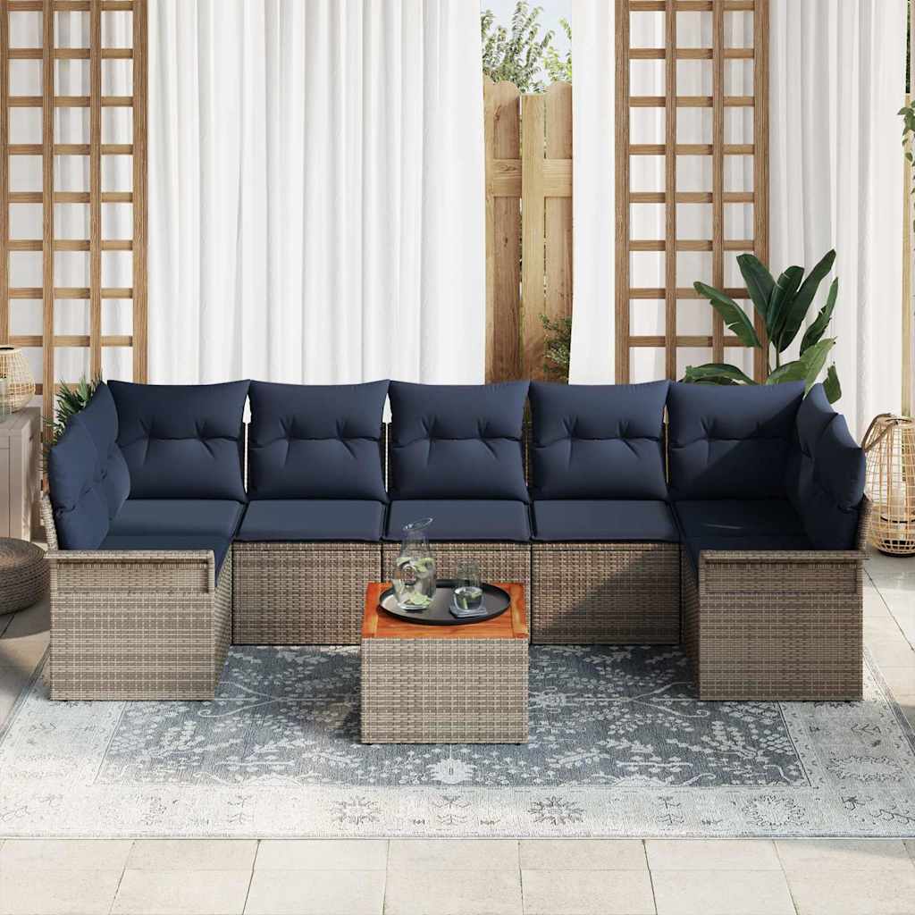 Gartensofa-set mit Kissen 8 pcs Grau Poly-Rattan