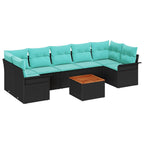 Gartensofa-set mit Kissen 8 pcs Schwarz Poly-Rattan