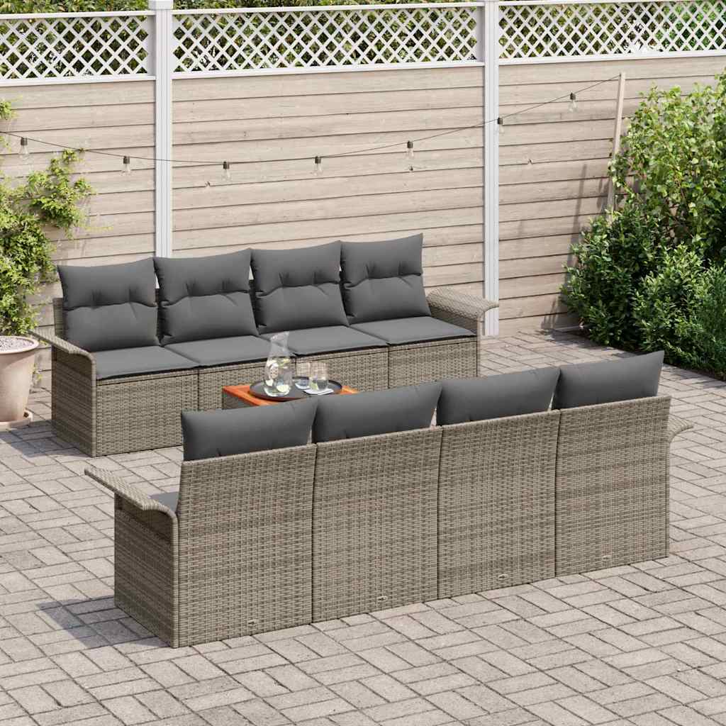 Gartensofa-set mit Kissen 9 pcs Grau Poly-Rattan