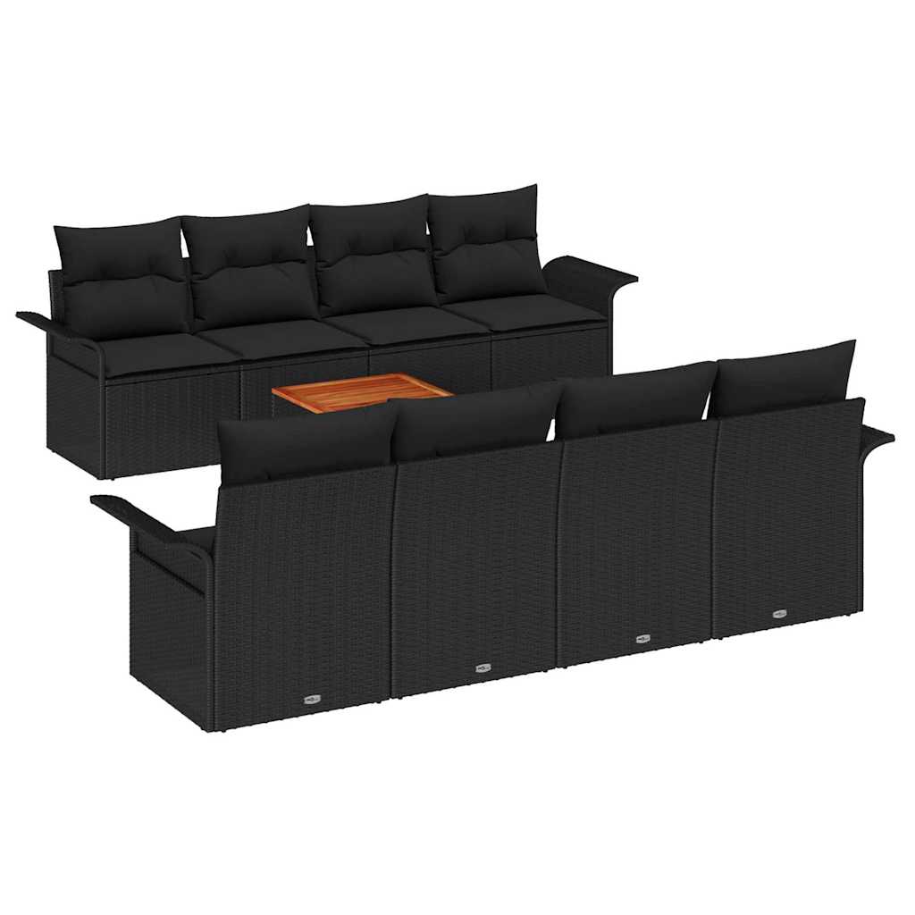 Gartensofa-set mit Kissen 9 pcs Schwarz Poly-Rattan