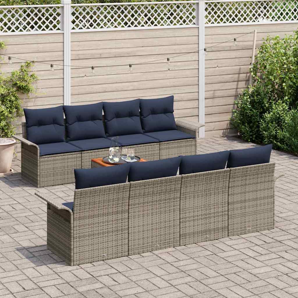 Gartensofa-set mit Kissen 9 pcs Grau Poly-Rattan