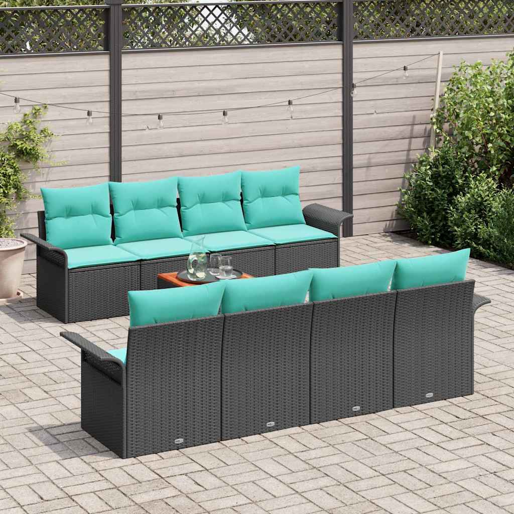 Gartensofa-set mit Kissen 9 pcs Schwarz Poly-Rattan