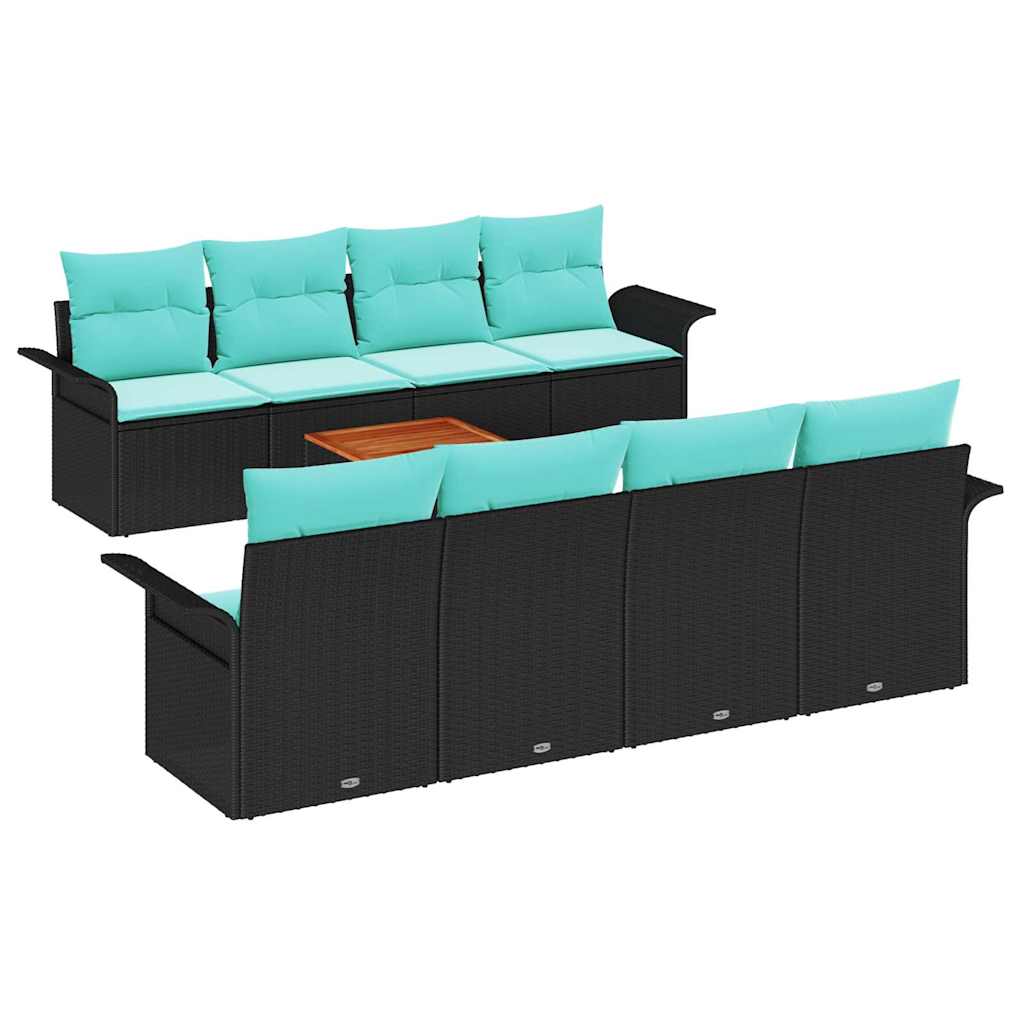 Gartensofa-set mit Kissen 9 pcs Schwarz Poly-Rattan