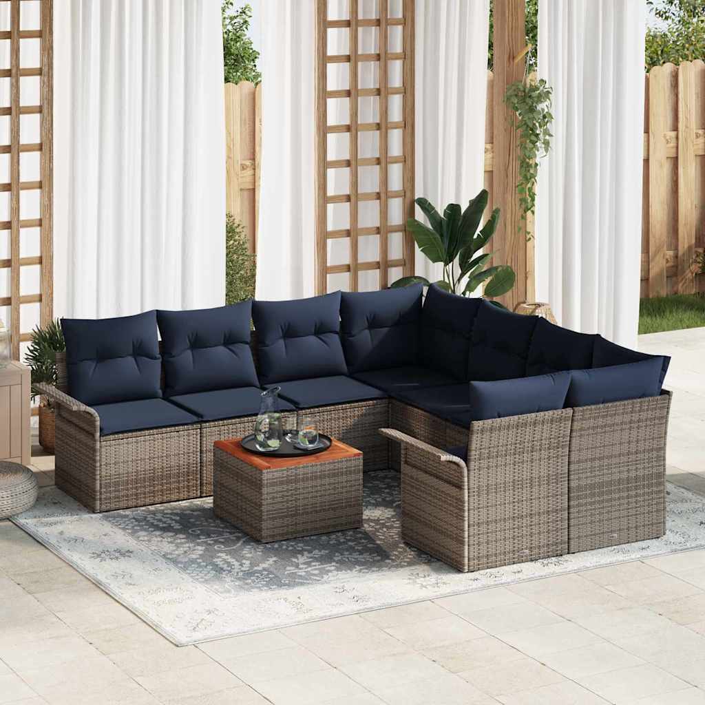 Gartensofa-set mit Kissen 9 pcs Grau Poly-Rattan