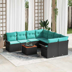 Gartensofa-set mit Kissen 9 pcs Schwarz Poly-Rattan