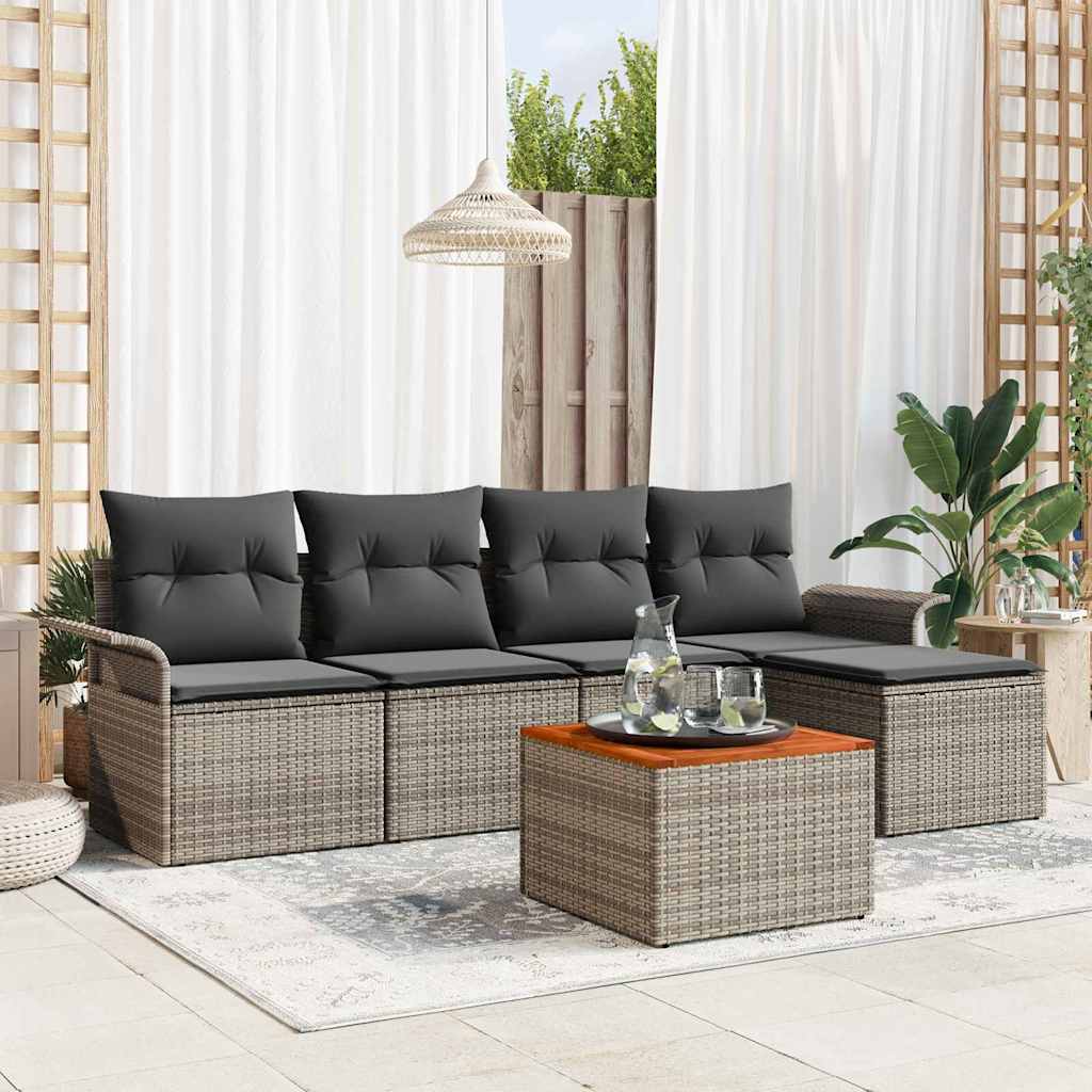Gartensofa-set mit Kissen 6 pcs Grau Poly-Rattan