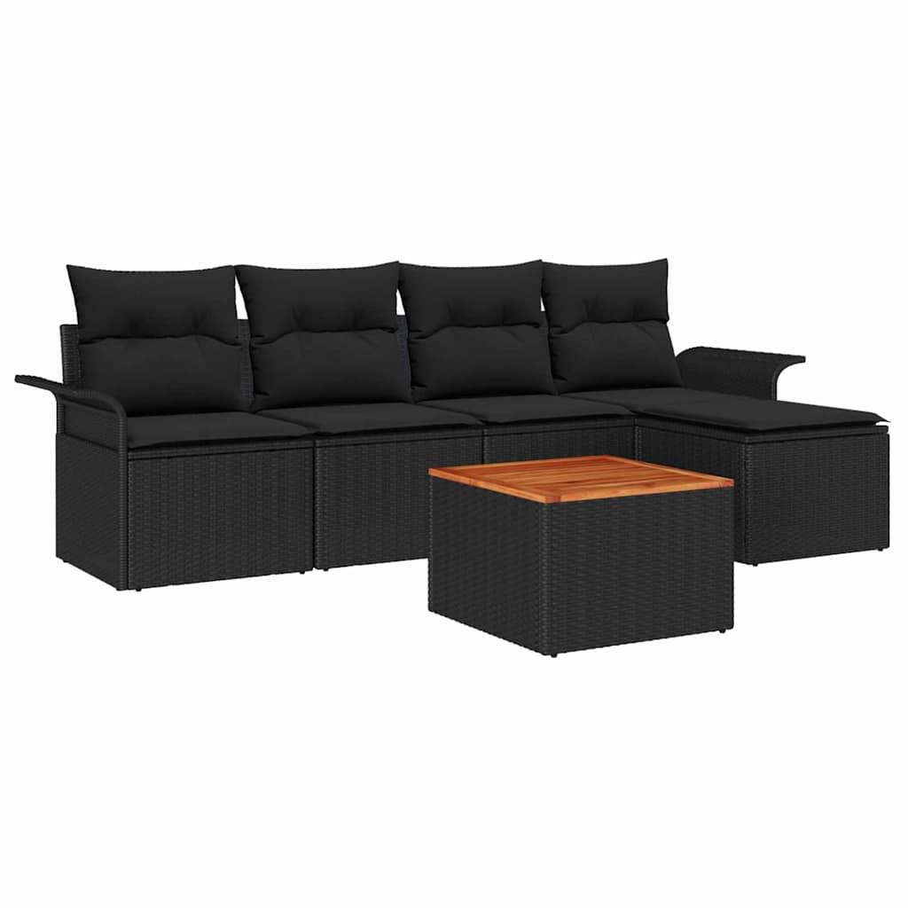 Gartensofa-set mit Kissen 6 pcs Schwarz Poly-Rattan