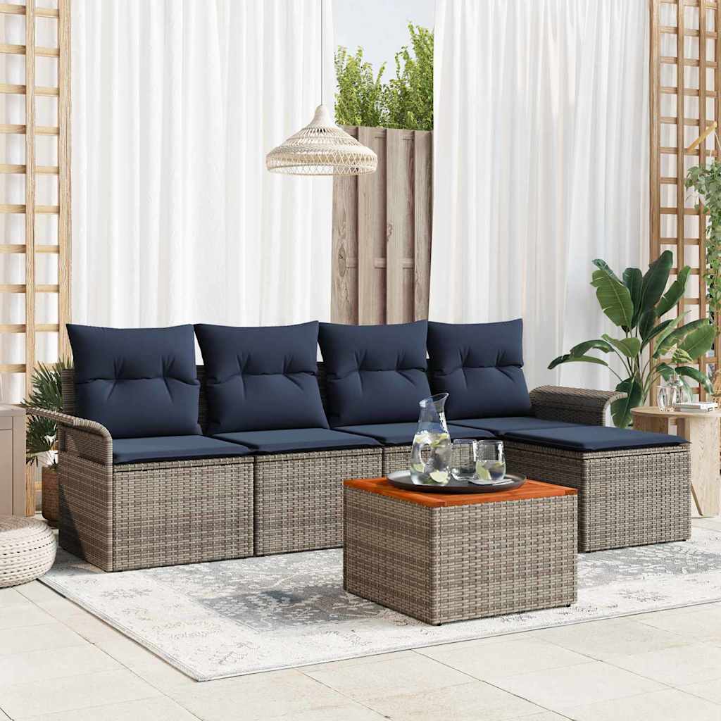 Gartensofa-set mit Kissen 6 pcs Grau Poly-Rattan
