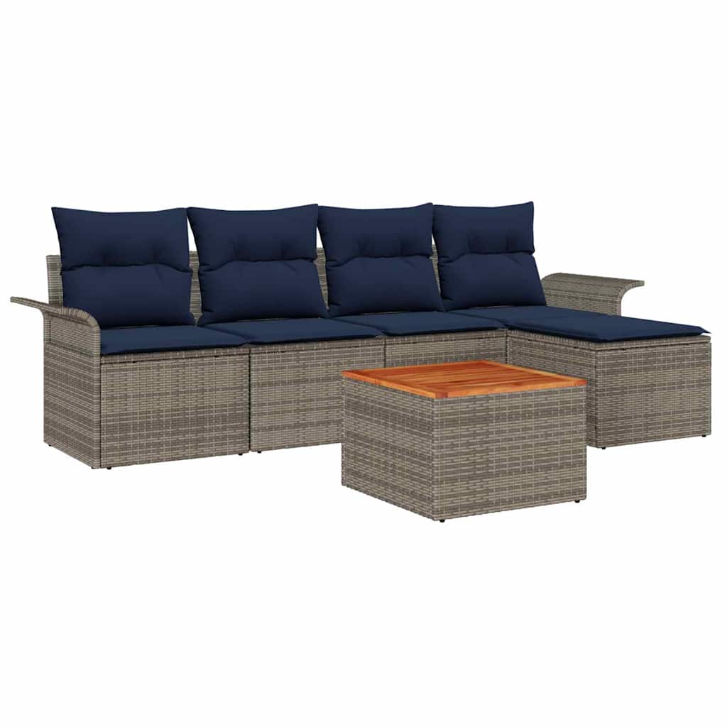 Gartensofa-set mit Kissen 6 pcs Grau Poly-Rattan